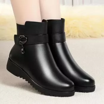 Зимние мягкие кожаные женские ботинки женские водонепроницаемые нескользящие зимние ботинки женские толстые плюшевые теплые хлопковые туфли для мам 35
