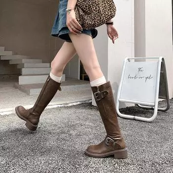 Зимние мягкие кожаные женские сапоги до колена, модные молнии сзади, современные длинные сапоги, дизайнерские туфли на плоской подошве, Botas De Mujer 35