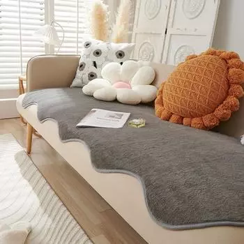 Зимние мягкие плюшевые стеганые диванные полотенца, однотонные роскошные плюшевые чехлы для диванов, утолщенные противоскользящие чехлы для диванов для гостиной 80x90cm 1pc