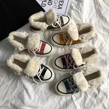 Зимние мягкие высокие парусиновые туфли для студентов, универсальные хлопковые туфли, утолщенные, теплые 35 чёрный