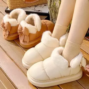 Зимние мягкие женские сапоги пуховые теплые плюшевые ботильоны женские толстые сапоги женские тапочки теплые плюшевые домашние хлопковые тапочки 36-37 белый