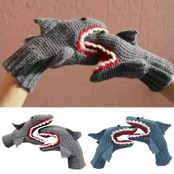 Зимние мультяшные серые перчатки теплые полупальцевые вязаные перчатки One Size