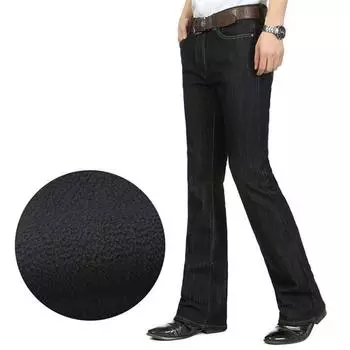 Зимние мужские бархатные большие расклешенные джинсы, расклешенные брюки, свободный крой, мужские дизайнерские классические джинсовые джинсы с высокой талией 27 чёрный
