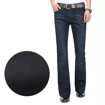 Зимние мужские бархатные большие расклешенные джинсы, расклешенные брюки, свободный крой, мужские дизайнерские классические джинсовые джинсы с высокой талией 28 чёрный