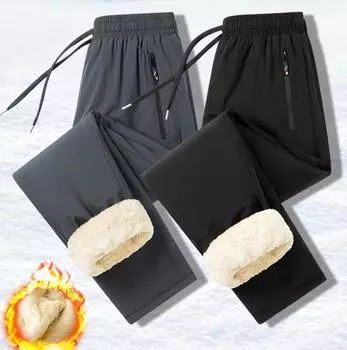 Зимние мужские бархатные брюки мужские теплые утолщенные повседневные мужские брюки из овечьей шерсти спортивные повседневные утепленные ветрозащитные спортивные брюки M-6XL M чёрный