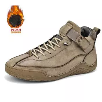 Зимние мужские ботильоны, водонепроницаемые теплые зимние ботинки с мехом, дышащая кожа, мужская зимняя повседневная обувь, высокие мотоциклетные ботинки 38 чёрный