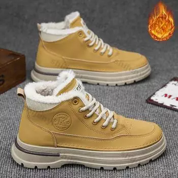 Зимние мужские ботинки 2025 года, удобные теплые теплые нескользящие хлопковые ботинки на шнуровке, устойчивые к холоду, походные ботинки на платформе 39