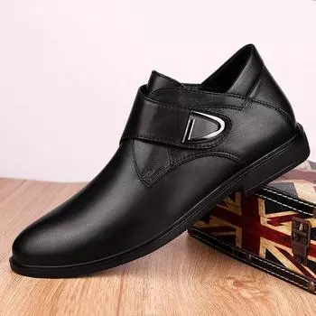 Зимние мужские ботинки Chelsea British Style Black Solid Boots Derby Leather Fashion High Top Highscale Motorcycle Shoes 37