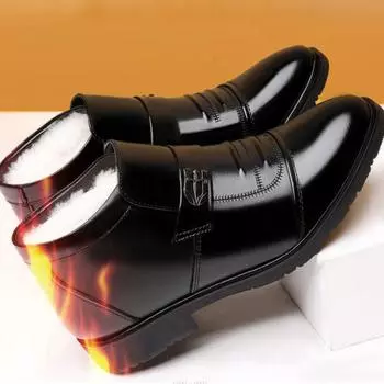 Зимние мужские ботинки челси из натуральной кожи, модные шерстяные утепленные уличные деловые кожаные туфли, мужские нескользящие хлопковые ботинки для снега 38 чёрный