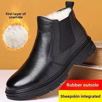 Зимние мужские ботинки челси плюс бархатные ботинки высокого качества для мужчин деловая повседневная обувь из натуральной кожи ботильоны зимние ботинки 38 чёрный