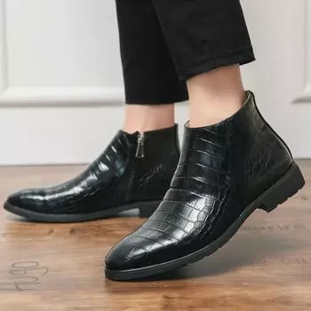 Зимние мужские ботинки «Челси», высококачественные лакированные кожаные ботинки, модные ботинки с боковой молнией, черные мужские ботинки на платформе с круглым носком 38 чёрный