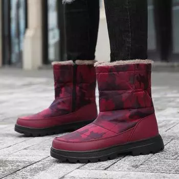 Зимние мужские ботинки для снега, камуфляжные теплые хлопковые ботинки, нескользящие, толстая подошва, женские ботинки для активного отдыха, нескользящая подошва, походная обувь 36