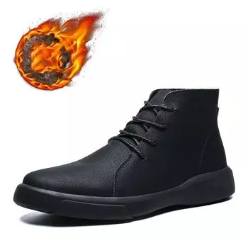 Зимние мужские ботинки для снега, модные ботинки на шнуровке, ботильоны из натуральной кожи, теплые плюшевые мужские ботинки, осенняя мужская обувь для отдыха на открытом воздухе 43 чёрный