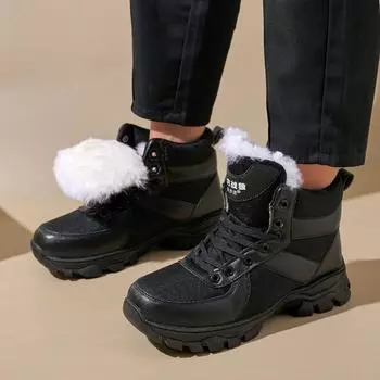 Зимние мужские ботинки для снега с подкладкой из искусственного меха, теплые, водонепроницаемые, на шнуровке, мужские нескользящие, удобные, для прогулок на свежем воздухе, для походов, для работы, с высоким берцем 39