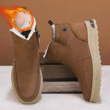 Зимние мужские ботинки для снега, водонепроницаемые, нескользящие, удобные, теплые, с плюшевой подкладкой, уличные горнолыжные ботинки для мужчин 39 чёрный