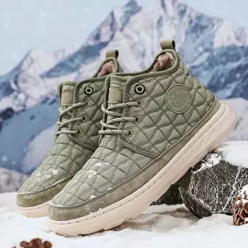 Зимние мужские ботинки для снега, высокие уличные ботинки из хлопка, теплые плюшевые ботинки 39 зелёный