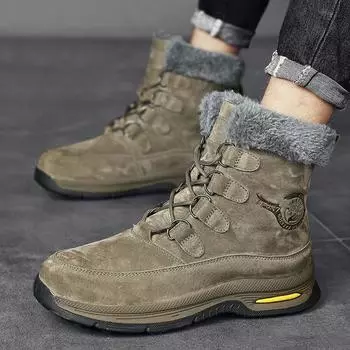 Зимние мужские ботинки из натуральной кожи, теплые зимние ботинки, высокие плюшевые ботинки для активного отдыха, большие размеры 39-46 39 чёрный