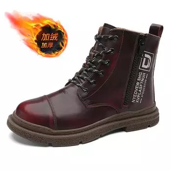 Зимние мужские ботинки из натуральной кожи, теплые плюшевые зимние ботинки, водонепроницаемые мужские ботинки для активного отдыха, модные мотоциклетные ботинки на молнии 38 коричневый