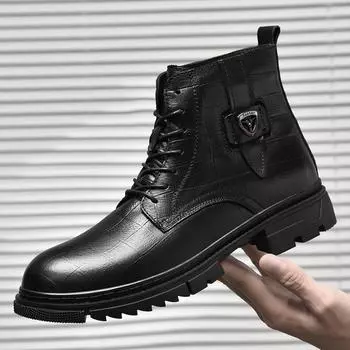 Зимние мужские ботинки из натуральной кожи, повседневная мужская обувь для отдыха на природе, легкие дизайнерские мужские теплые рабочие ботинки, зимние ботинки с плюшевым мехом 36