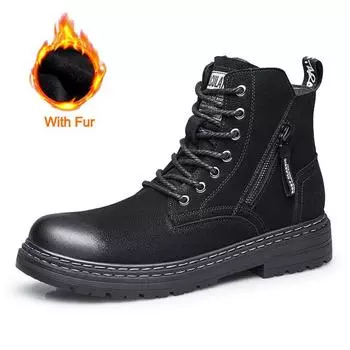 Зимние мужские ботинки из натуральной кожи, модные кожаные ботинки «Челси» на платформе, нескользящие ботильоны, черные мотоциклетные ботинки, большой размер 48 38