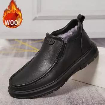 «Зимние мужские ботинки из шерсти и натуральной кожи 2024 года, удобные, теплые, из хлопка» Size 41