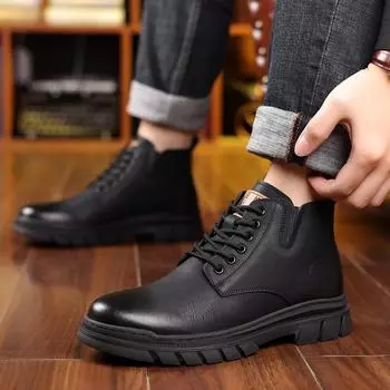 Зимние мужские ботинки из толстого хлопка, теплые ботинки Martin, мужские модные ретро-ботинки, универсальные мужские нескользящие ботинки средней высоты 44 чёрный