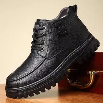 «Зимние мужские ботинки Martin из кожи и хлопка с бархатом 2024 года» 9199 shoelaces, size 43 чёрный