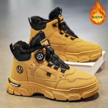 Зимние мужские ботинки Модные кожаные повседневные ботинки Мягкие теплые кроссовки Высокие хлопковые туфли для мужчин Ботинки на платформе Botas Masculinas 39