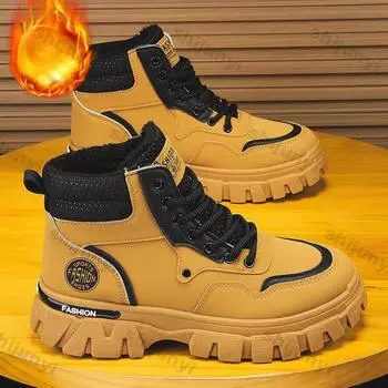 Зимние мужские ботинки, нескользящие, износостойкие, зимние ботинки, плюшевые, теплые, высокие, модные, на платформе, ботильоны для отдыха на шнуровке, мужская обувь 39