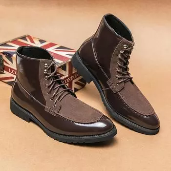 Зимние мужские ботинки ПУ Черные Коричневые Подошва со шнуровкой Деловая Мода Челси Европейский Стиль Джентльменские Ботинки Размер 38-47 Мужские Ботинки 38