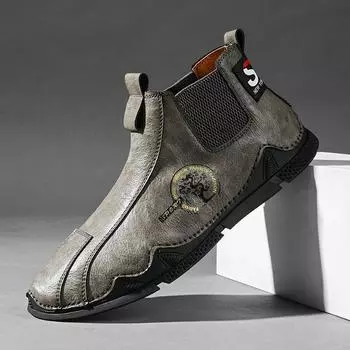 Зимние мужские ботинки ручной работы, ботильоны в уличном стиле, мужские кожаные ботинки, модная теплая обувь на меху 38 серый