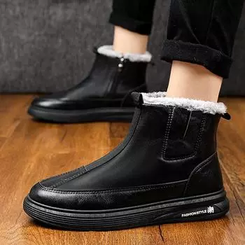Зимние мужские ботинки slip on plush теплые зимние ботинки мужские рабочие повседневные туфли высокие черные зимние ботинки мужские с мехом зимняя обувь 7 чёрный