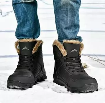 Зимние мужские ботинки Теплые мужские ботинки Водонепроницаемые нескользящие плюшевые кроссовки Кожаные ботинки 48