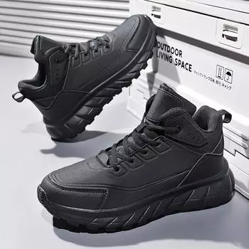 Зимние мужские ботинки TUINANLE, плюшевые кроссовки из искусственной кожи, скальные туфли со шнуровкой, теплые походные ботинки для активного отдыха 39 чёрный