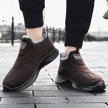 Зимние мужские ботинки Уличная обувь Мужские ботинки без застежек Теплые меховые мужские зимние ботинки Легкая обувь Мужская рабочая обувь 39 чёрный