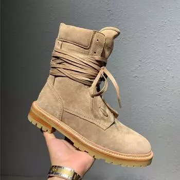 Зимние мужские ботинки. Винтажные кожаные ботинки. Военные ботинки на квадратном каблуке. 38