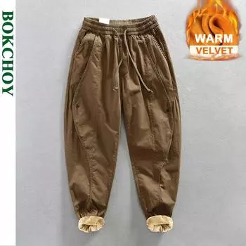 Зимние мужские брюки Cargo Velvet, удобные, утолщенные, мягкие, сохраняющие тепло, уличные брюки в стиле ретро XXXXL синий