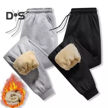 Зимние мужские брюки из плотного флиса с эластичной резинкой на талии, сохраняющие тепло карманы, однотонные теплые спортивные рабочие брюки для путешествий M чёрный