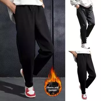 Зимние мужские брюки из толстой плюшевой ткани с эластичной талией, ветрозащитные, однотонные, свободные L