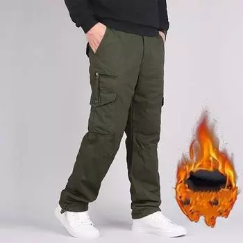 Зимние мужские брюки-карго, двухслойный флис, теплые, толстые, хлопковые, длинные, мешковатые, повседневные S