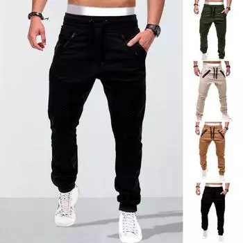 Зимние мужские брюки с эластичной талией на шнурке, карманами, молнией, декором, свободные джоггеры M армия зеленый