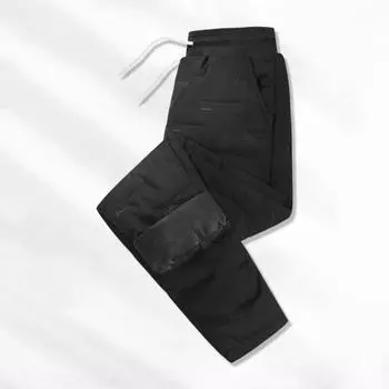Зимние мужские брюки с толстой подкладкой, эластичный пояс на шнурке, резинка на щиколотке, гладкая поверхность, однотонный, теплый, для спорта и путешествий M серый