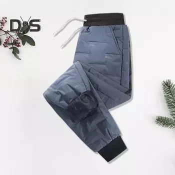 Зимние мужские брюки с толстой подкладкой, эластичный пояс на шнурке, резинка на щиколотке, гладкая поверхность, однотонные теплые спортивные рабочие брюки для путешествий XL серый