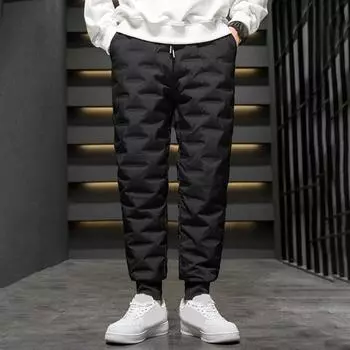 Зимние мужские брюки Yousheng, водонепроницаемые, с подкладкой, эластичным поясом на шнурке и карманами, однотонные уличные брюки с резинкой на щиколотке, термальные спортивные штаны M чёрный