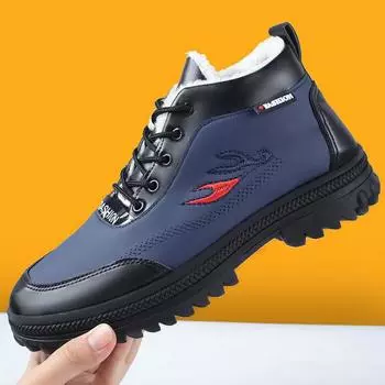 Зимние мужские деловые ботинки из искусственной кожи на шнуровке повседневная обувь мужские хлопковые ботинки кроссовки сохраняющие тепло зимние нескользящие ботинки Bota Masculina 40