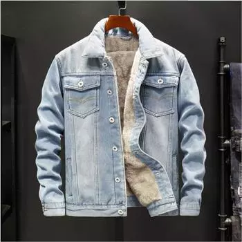 Зимние мужские джинсовые куртки, модная мужская флисовая толстая теплая джинсовая куртка, мужская повседневная тонкая верхняя одежда, ветровка, ковбойские пальто XXXXL синий