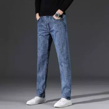 Зимние мужские джинсы, прямые свободные эластичные повседневные брюки большого размера, мужские брюки 29