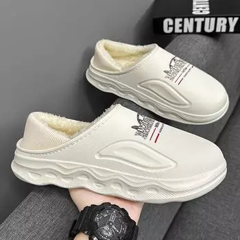 Зимние мужские хлопковые тапочки для дома, удобная мягкая нескользящая обувь, теплые хлопковые тапочки для дома и улицы из бархата 38-39 чёрный