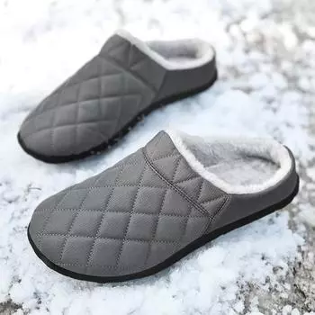 Зимние мужские хлопковые тапочки водонепроницаемые легкие теплые плюшевые туфли больших размеров 39-46 39 чёрный