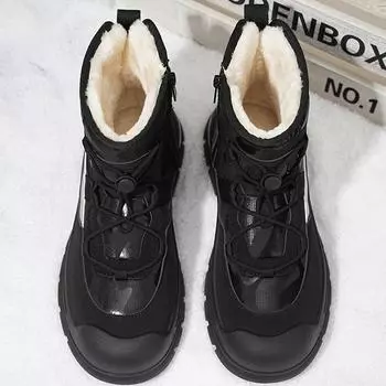 Зимние мужские хлопковые туфли плюшевые теплые водонепроницаемые кроссовки на платформе мужские скальные ботинки для снегоступов нескользящие ботинки 39 чёрный
